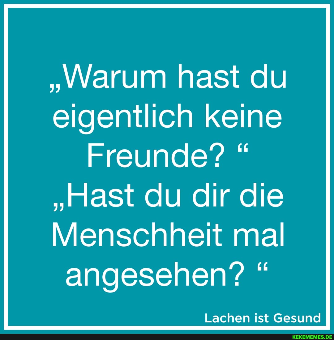 "Warum hast du eigentlich keine
Freunde? "
"Hast du dir die
Menschheit mal angesehen? "
Lachen ist Gesund