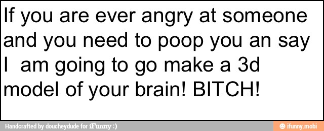 If you are ever angry at someone
and you need to poop you an say
I am going to go make a 3d
model of your brain! BITCH!