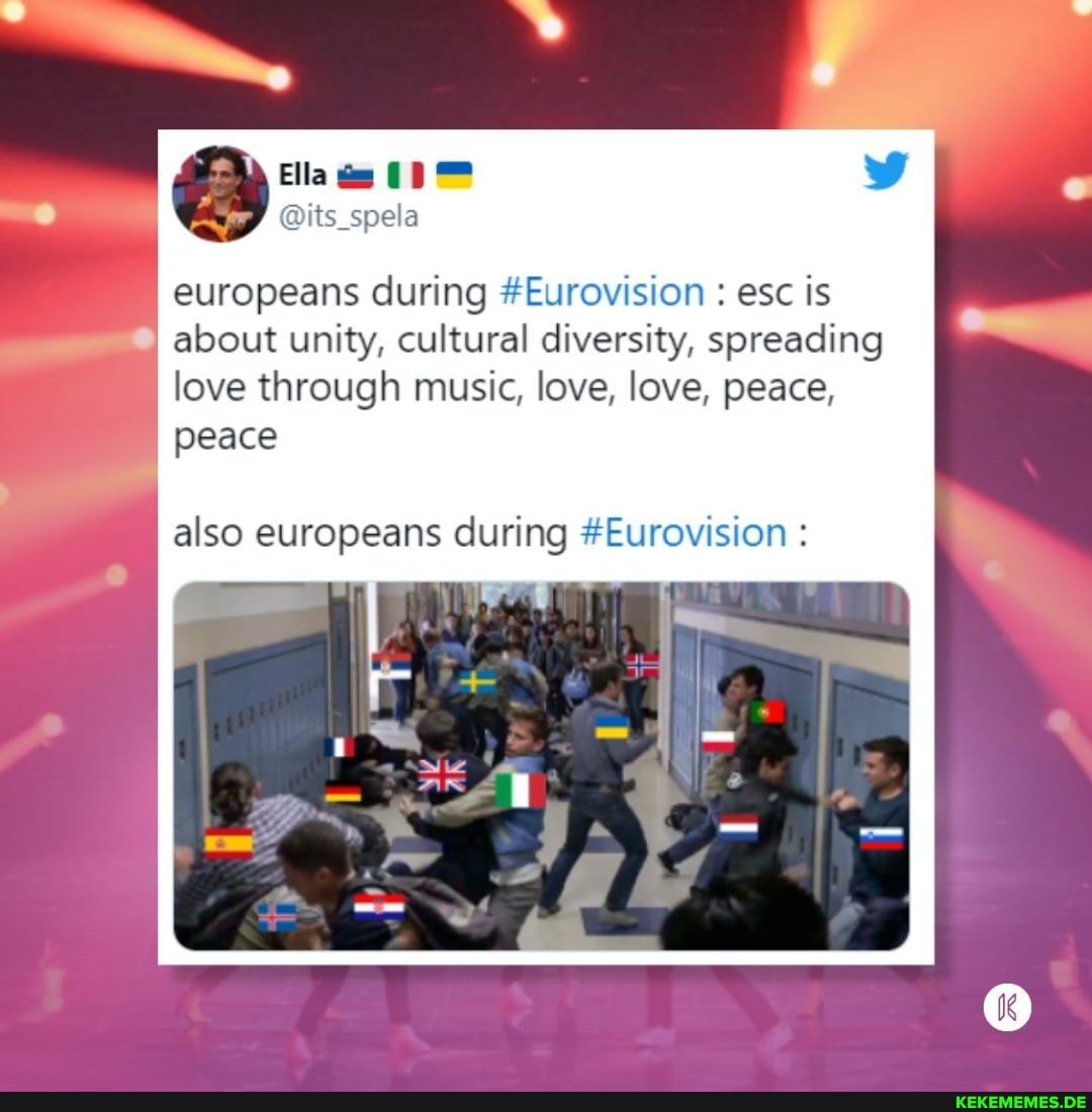 @its_spela europeans during #Eurovision : esc is about unity, cultural diversity