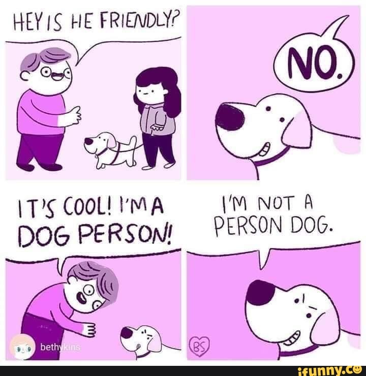 HEY HE FRIEMDLY?
\T's COOL! MA \(M NOT A DOG PERSON! PERSON DOG.