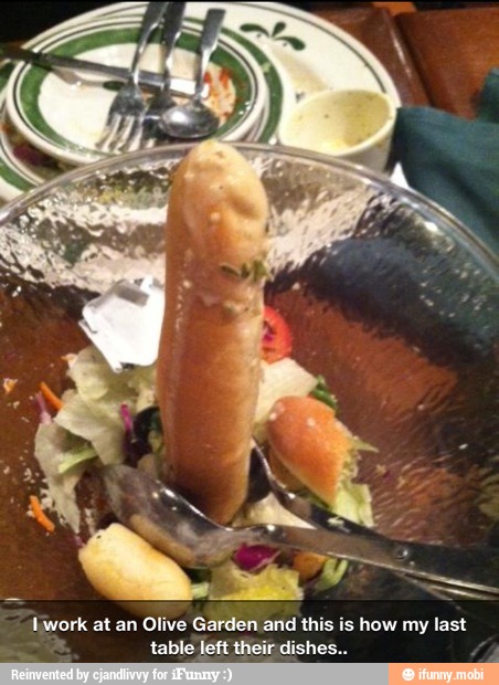 work at an Olive Garden and this is how my last
table left their dishes..