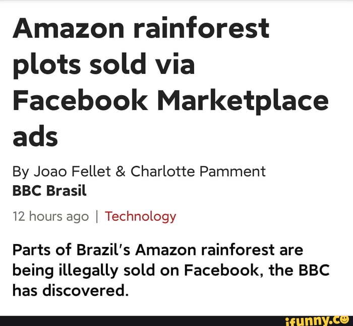 Amazon Rainforest Plots Sold Via Facebook Marketplace Ads By Joao Fellet Charlotte Pamment c Brasil 12 Hours Ago I Technology Parts Of Brazil S Amazon Rainforest Are Being Illegally Sold On Facebook