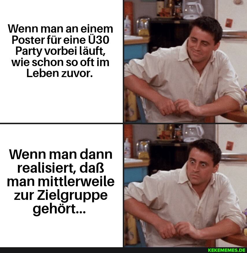 Wenn man an einem
Poster für eine
Party vorbei läuft, wie schon so oft im
Leben zuvor.
Wenn man dann realisiert, daß man mittlerweile zur Zielgruppe gehört...