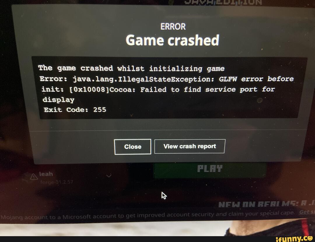 ERROR Game Crashed The Game Crashed Whilst Initializing Game Display ...