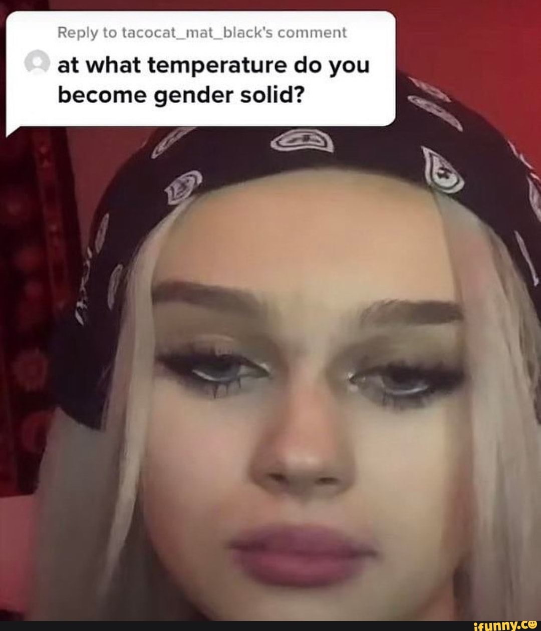Reply to tacocat_mat_black's comment
at what temperature do you
become gender solid?