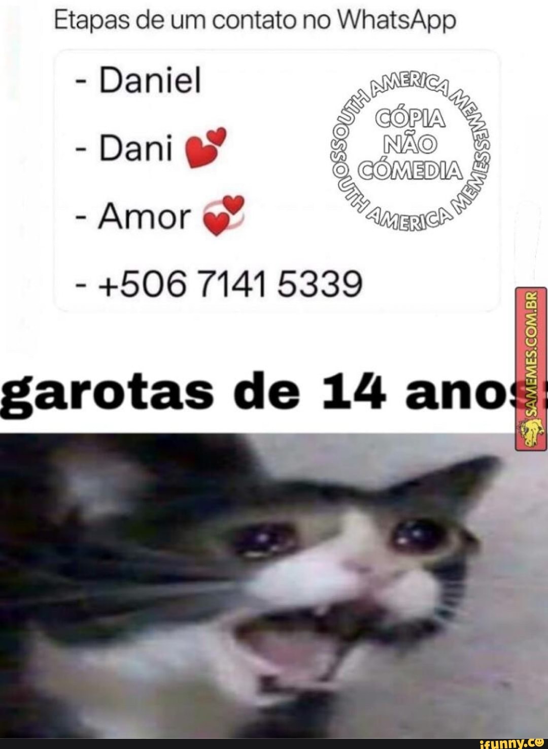 Etapas de um contato no WhatsApp
i
g
Amor Vanaayets
+506 7141 5339
ME
ES
isi:
garotas de 14 ano