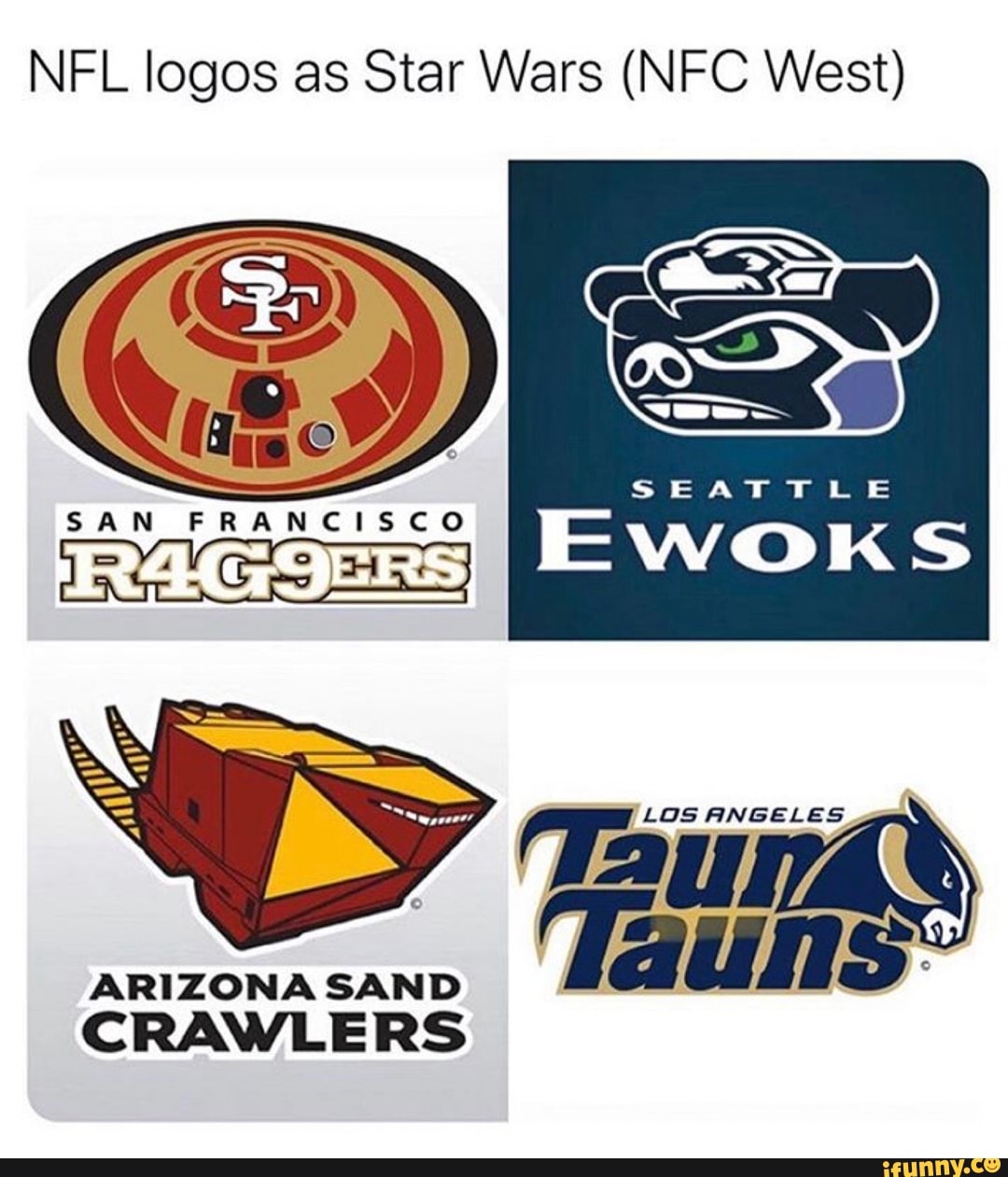 NFL logos as Star Wars (NFC West)
YVES (OERS Ewoks
CRAWL ERS D