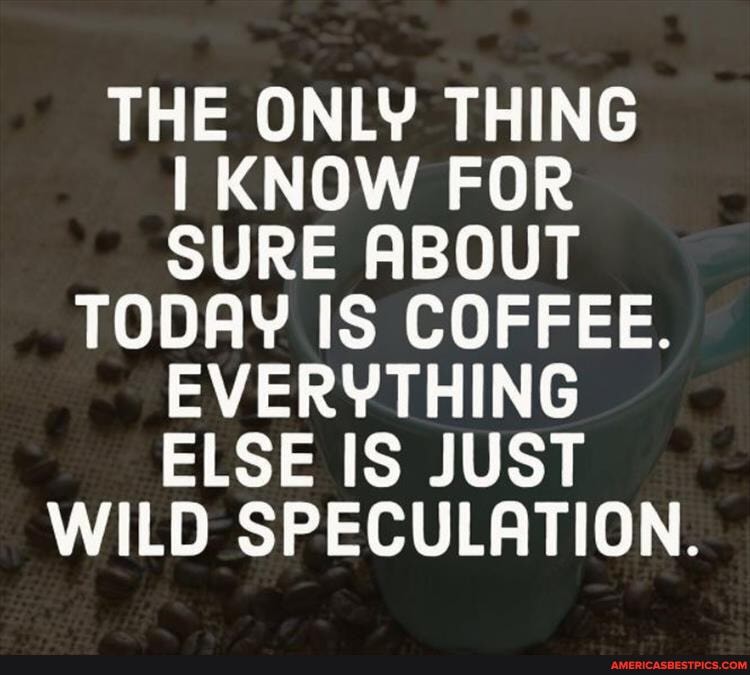 THE ONLY THING I KNOW FOR SURE ABOUT TODAY IS COFFEE.
EVERYTHING ELSE IS JUST WILD SPECULATION.