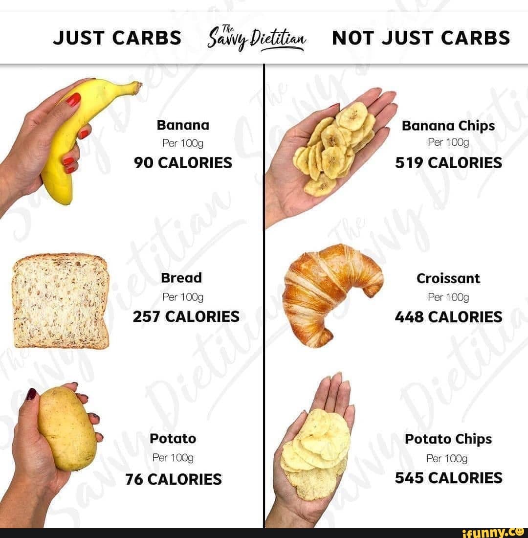 JUST CARBS Saiiny Dielttian NOT JUST CARBS Banana Banana Chips Per 100g
