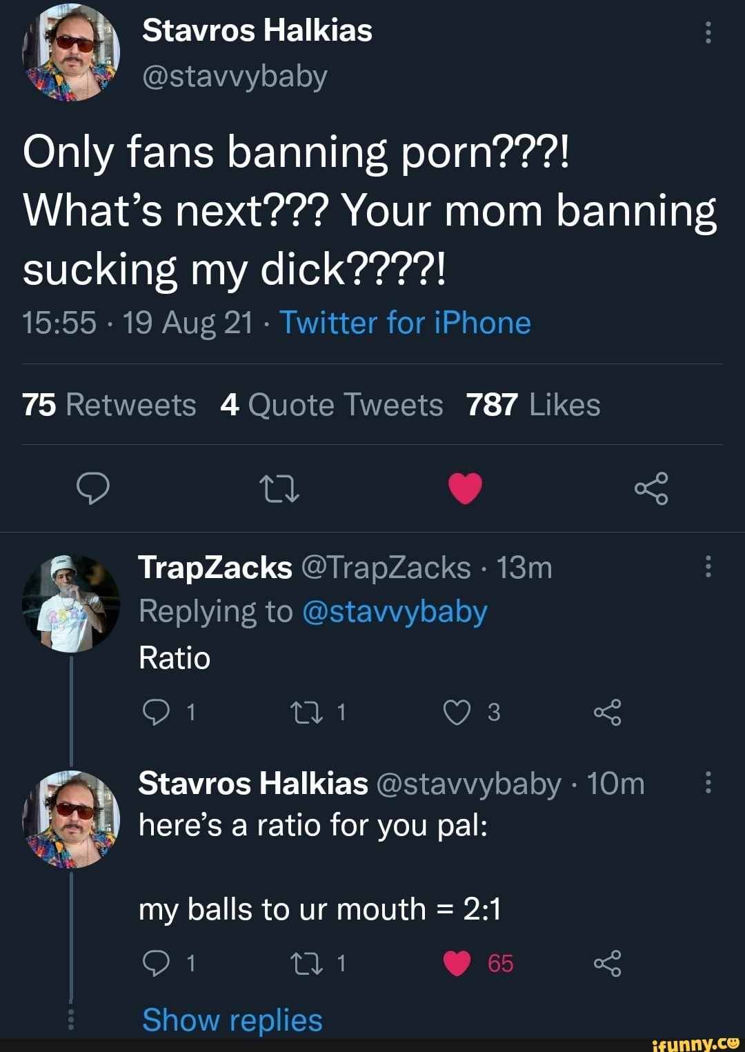 Stavros Halkias Only fans banning porn'???! What's next??? Your mom