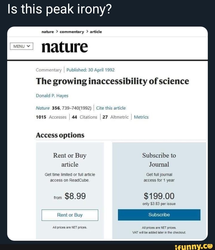 Is this peak irony? nature commentary article The growing