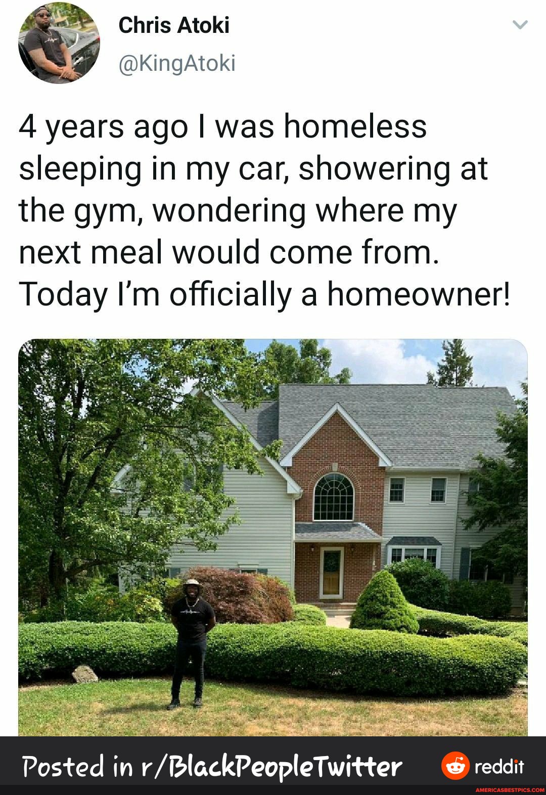 4 years ago I was homeless sleeping in my car, showering at the gym, wondering where my next meal would come from.
Today I'm officially a homeowner!
Posted in reddit