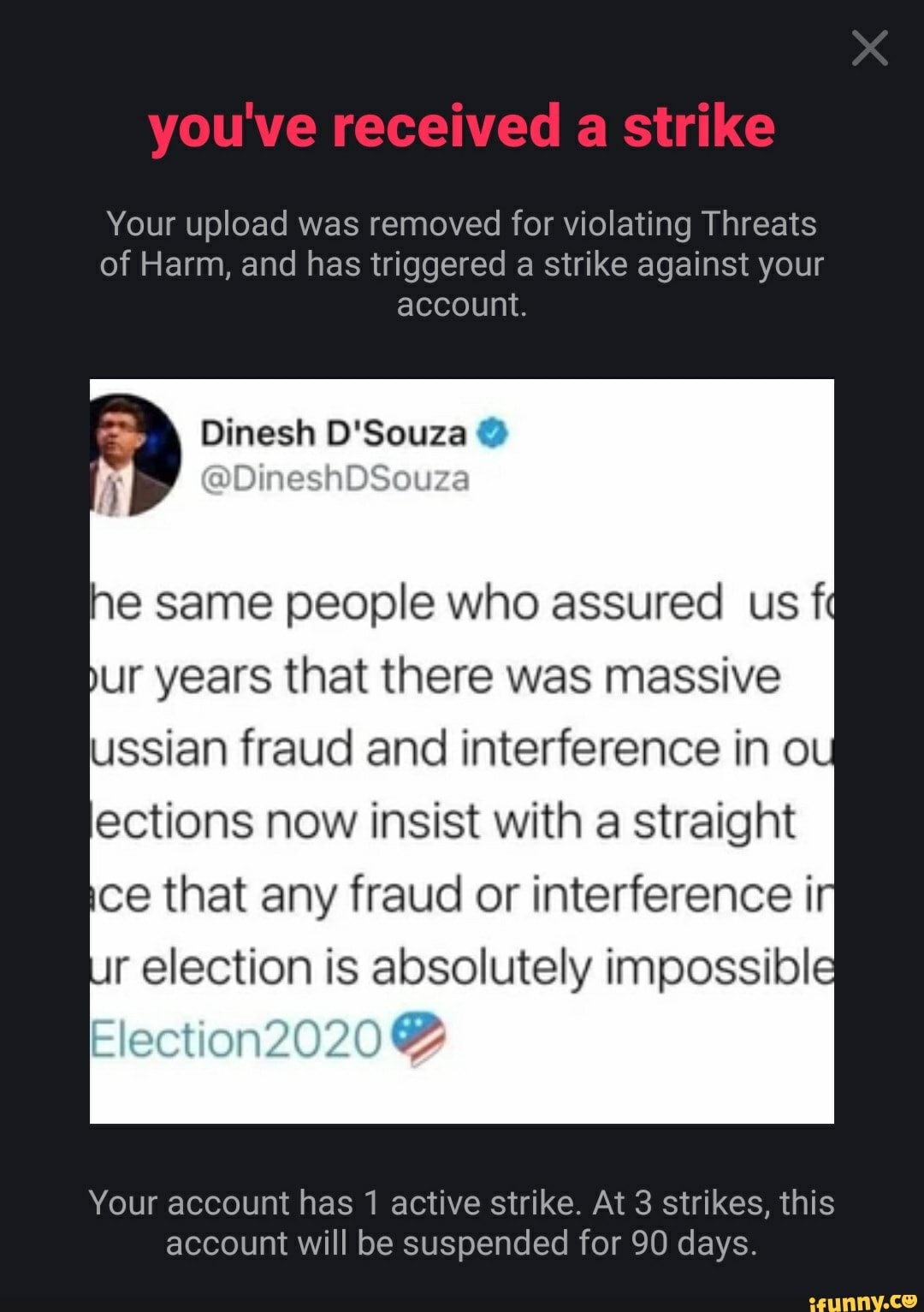 You've received strike Your upload was removed for violating Threats of ...