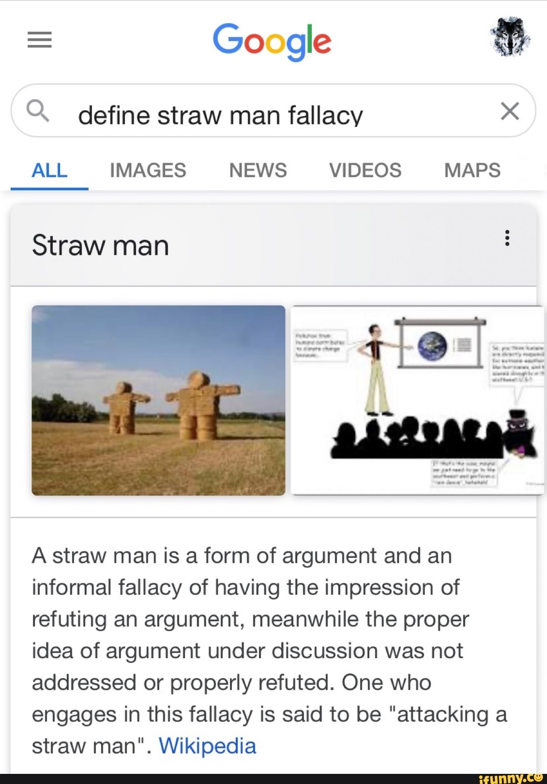 Google define straw man fallacy ALL IMAGES NEWS VIDEOS MAPS Straw man