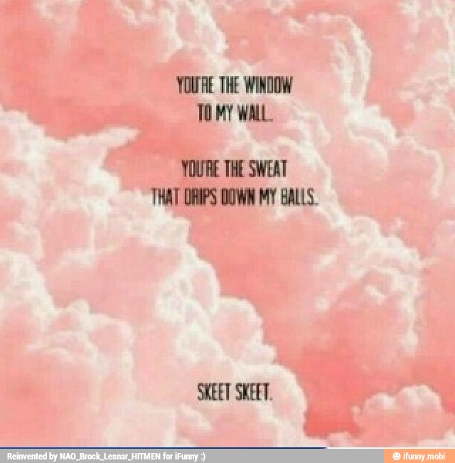 YOURE THE SWEAT
THAT ORIPS DOWN MY BALLS.
SKEET SKEET.