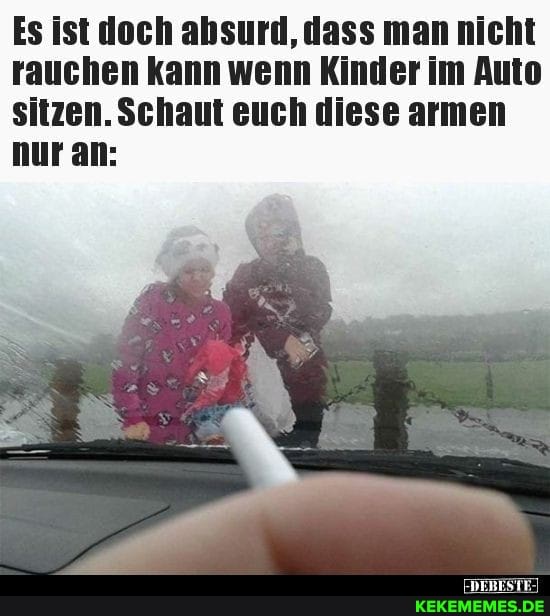 Es ist doch absurd, dass man nicht rauchen kann wenn Kinder im Auto sitzen. Schaut euch diese armen
nur an:
