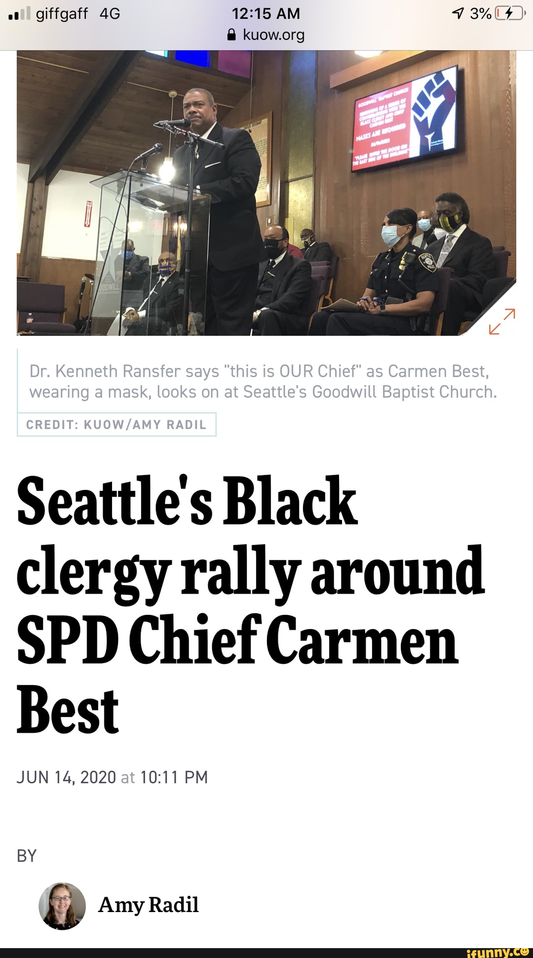 Seattle's Black clergy rally around
SPD Chief Carmen
Best
JUN 14, 2020 at PM
Amy Radil