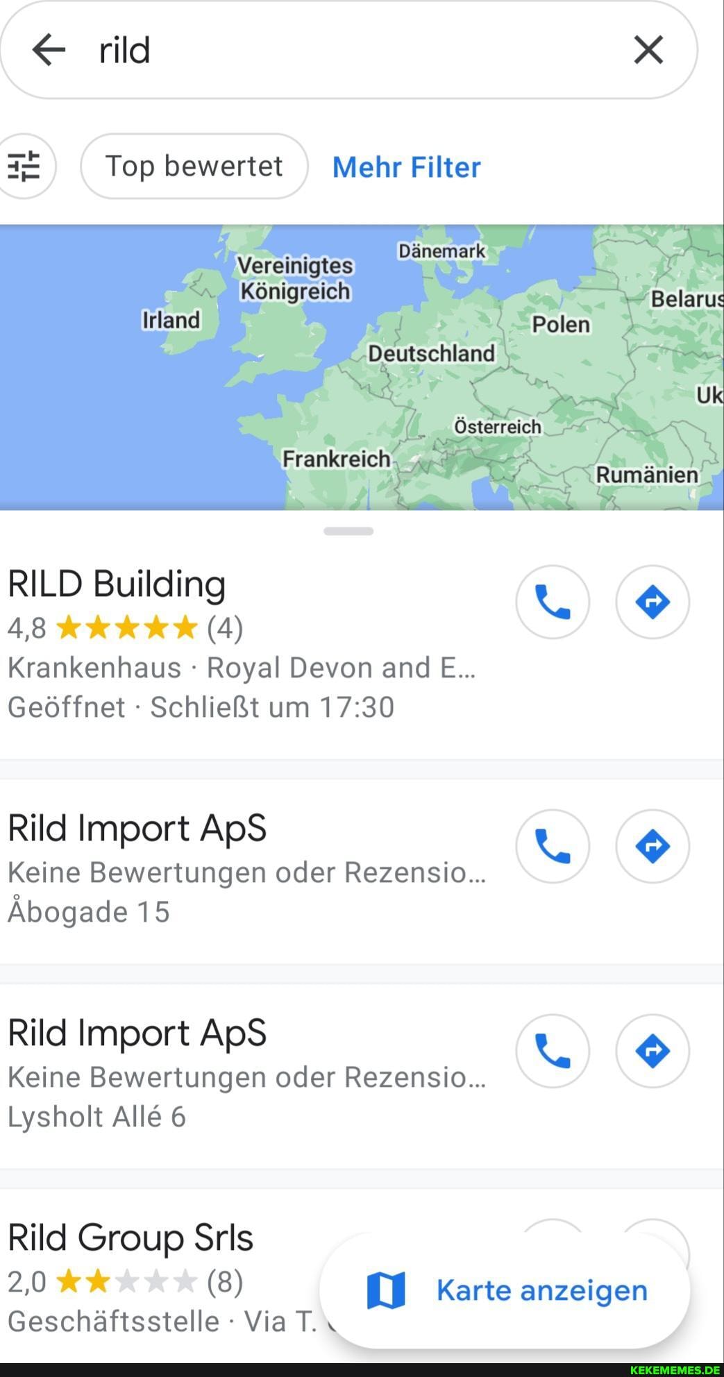 < rild x
Top bewertet Mehr Filter
Vereinigtes
Königreich
'Deutschlamd
Irland
Frankreich-
RILD Building
Krankenhaus Royal Devon and E...
Geöffnet : Schließt um
Rild Import ApS Keine Bewertungen oder Rezensio...
Äbogade 15
Rild Import ApS Keine Bewertungen oder Rezensio...
Lysholt All& 6
Rild Group Sris
20 (8) Karte anzeigen
Geschäftsstelle Via T.