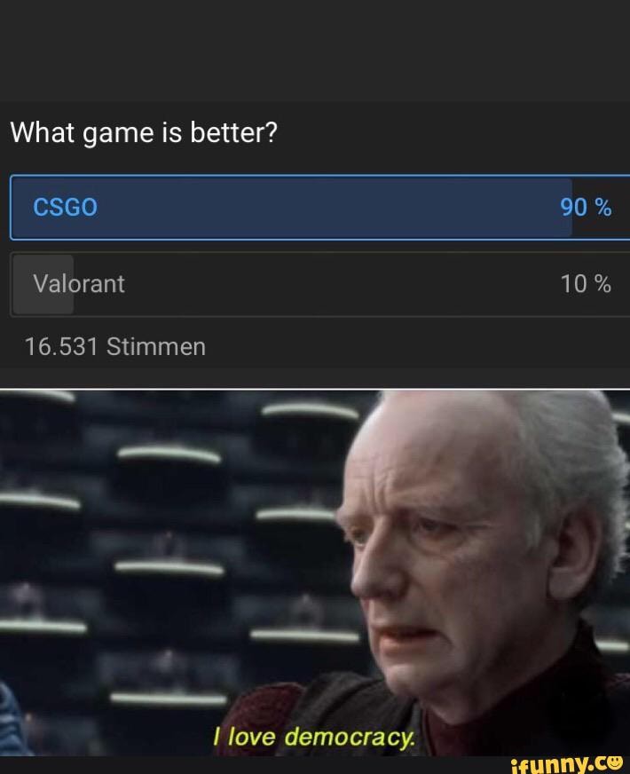 What game is better?
CSGO
Valorant
16.531 Stimmen
