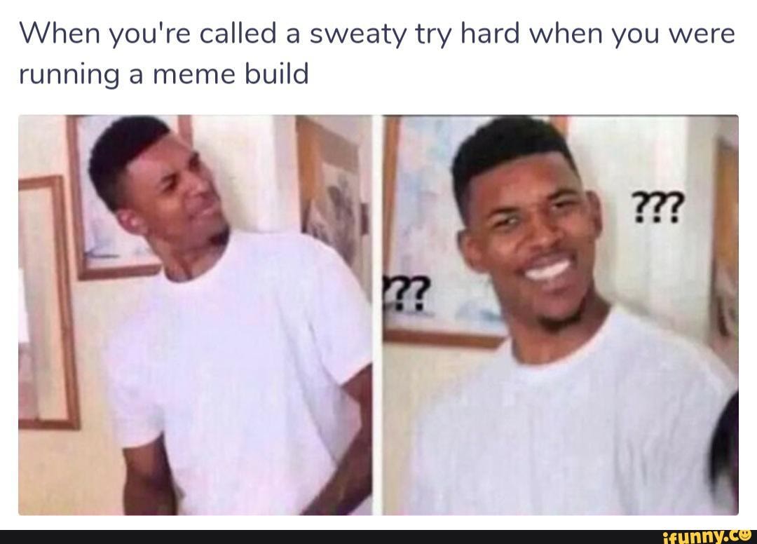 When you're called a sweaty try hard when you were running a meme build ...