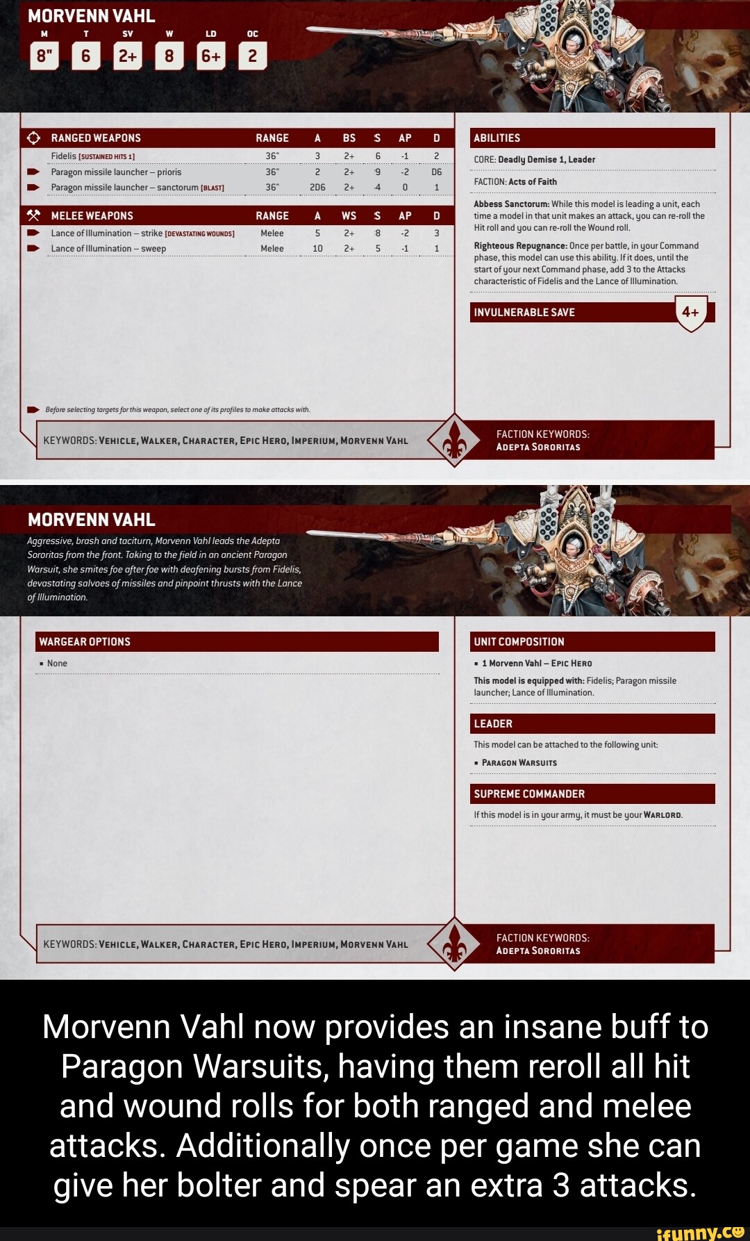 MORVENN VAHL (6) (2) RANGED WEAPONS ABILITIES Fidelis [sustamen 1] CORE