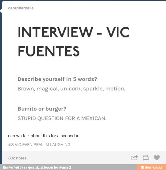 INTERVIEW VIC FUENTES Describe yourself in 5 words? Brown