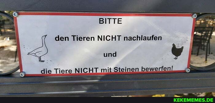 BITTE
den Tieren NICHT nachlaufen
und
die Tiere NICHT mit Steinen bewerfen!