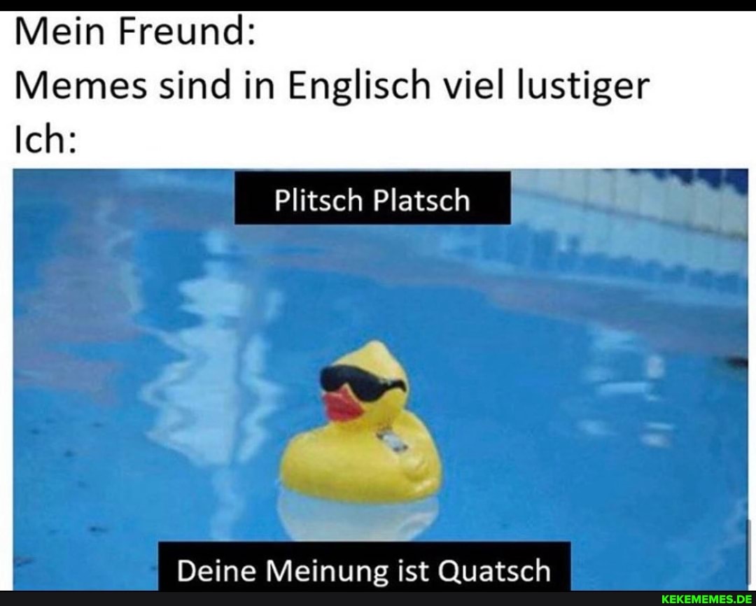 Mein Freund:
Memes sind in Englisch viel lustiger
Ich:
Plitsch Platsch
Deine Meinung ist Quatsch
