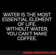 WATER IS THE MOST ESSENTIAL ELEMENT OF LIFE,
WITHOUT WATER,
YOU CAN'T MAKE COFFEE.