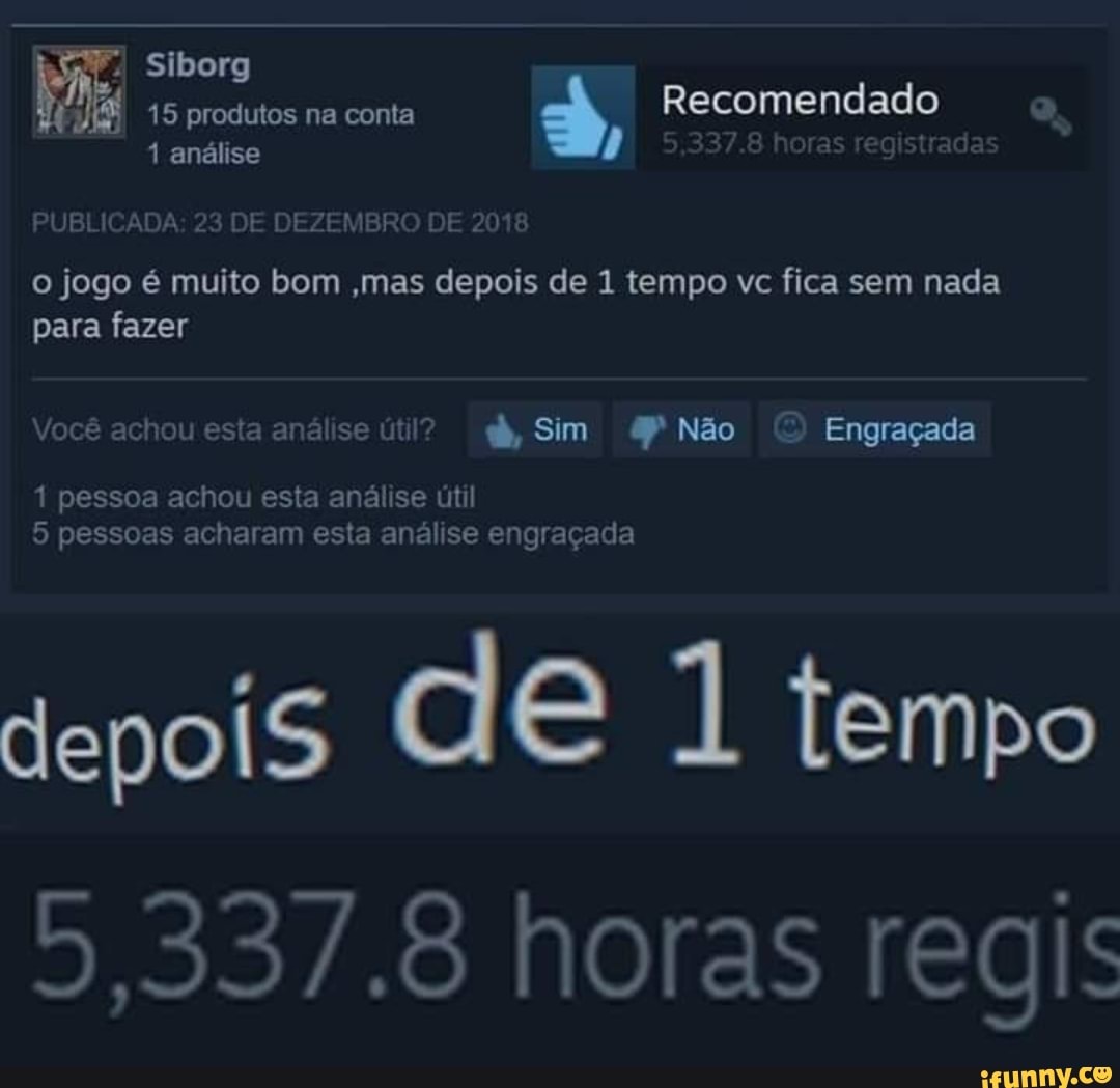 PUBLICADA: 23 DE DEZEMBRO DE 2018
o jogo é muito bom ,mas depois de 1 tempo vc fica sem nada
para fazer
Sim 4
1 pessoa achou esta análise útil