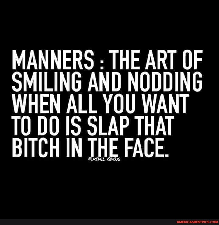MANNERS : THE ART OF OMILING AND NODDING WHEN ALL YOU WANT DO SLAP THAT BITCH IN THE FACE.