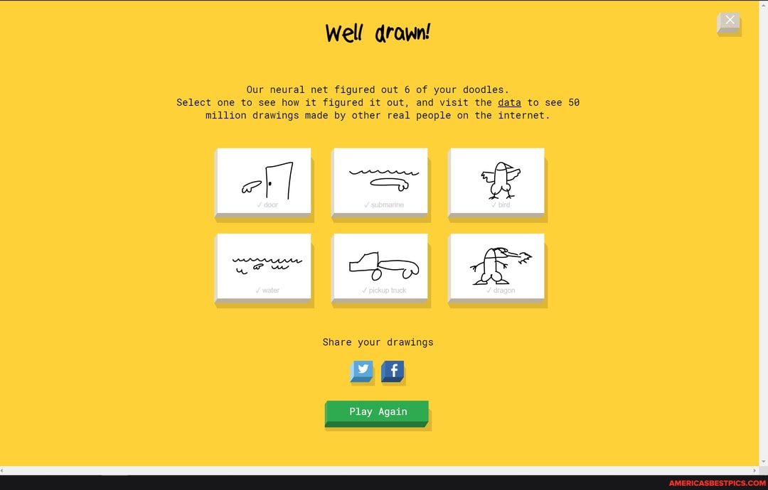 Well drawn! Our neural net figured out 6 of your doodles. Select one to ...