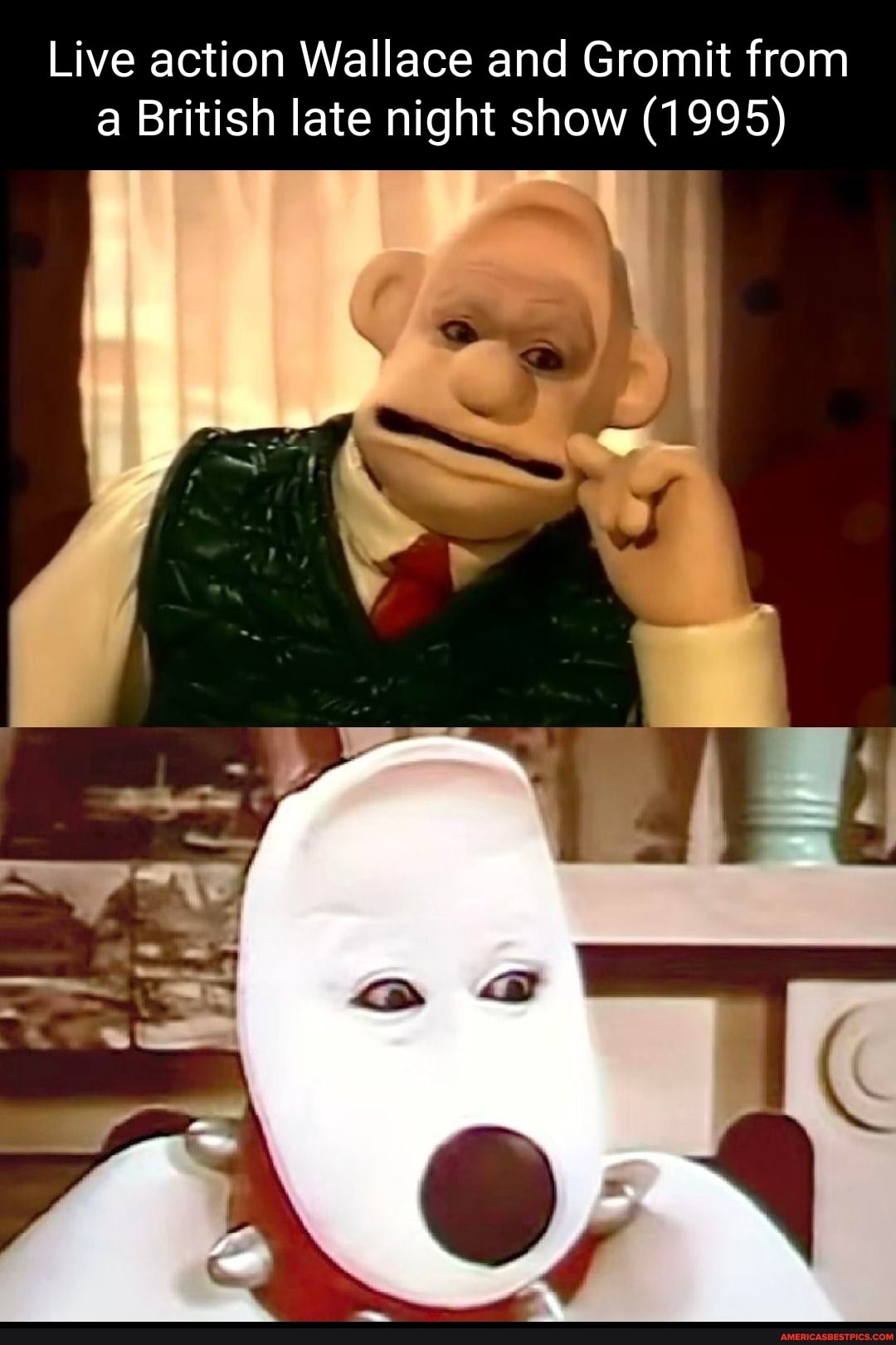 Live action Wallace and Gromit from a British late night show (1995
