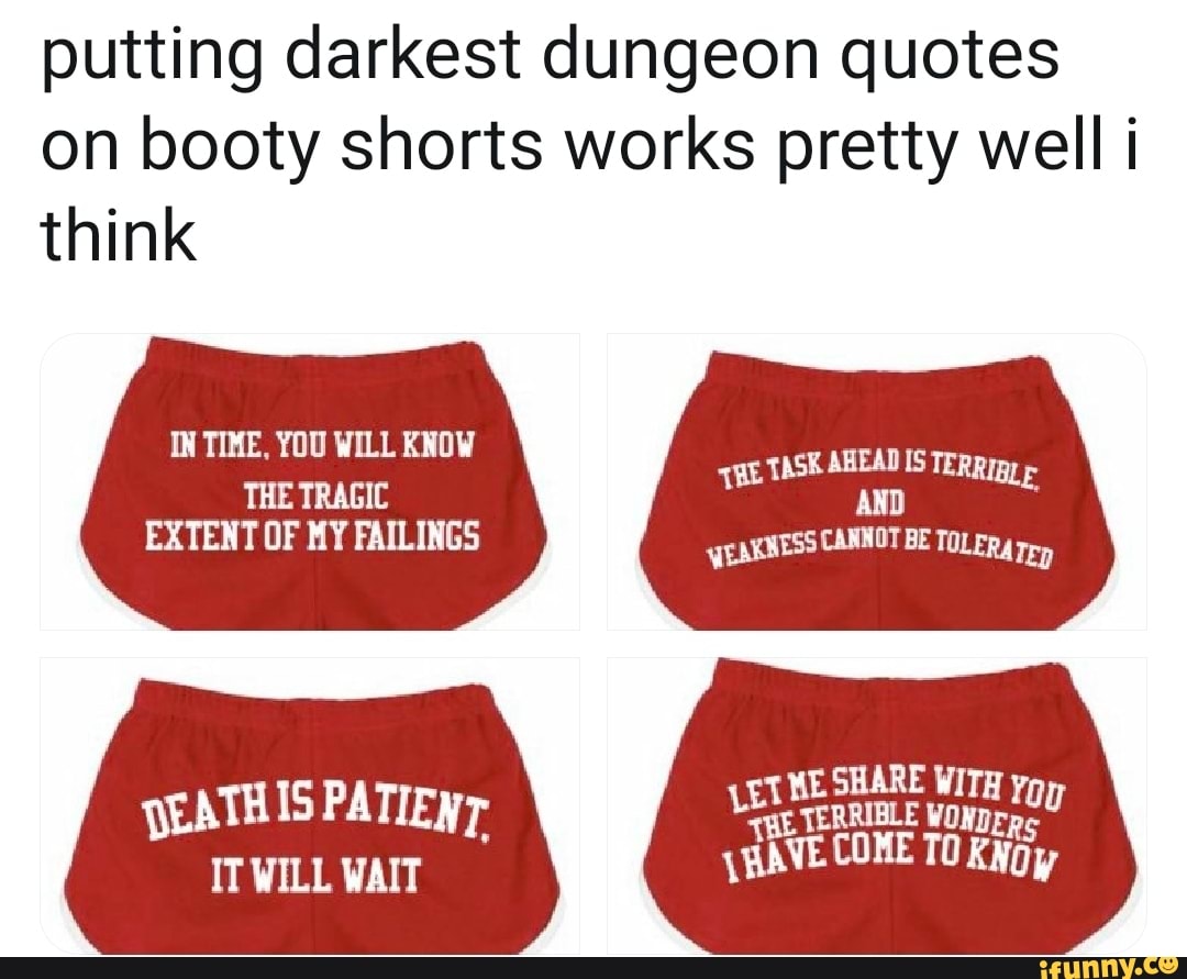 Putting darkest dungeon quotes on booty shorts works pretty well i