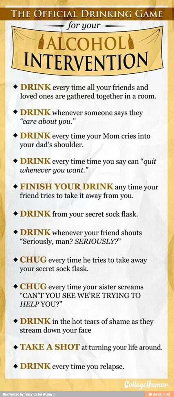 THE OFFICIAL DRINKING GAME ALCOHOL) 7 INTERVENTION DRINK every time all ...