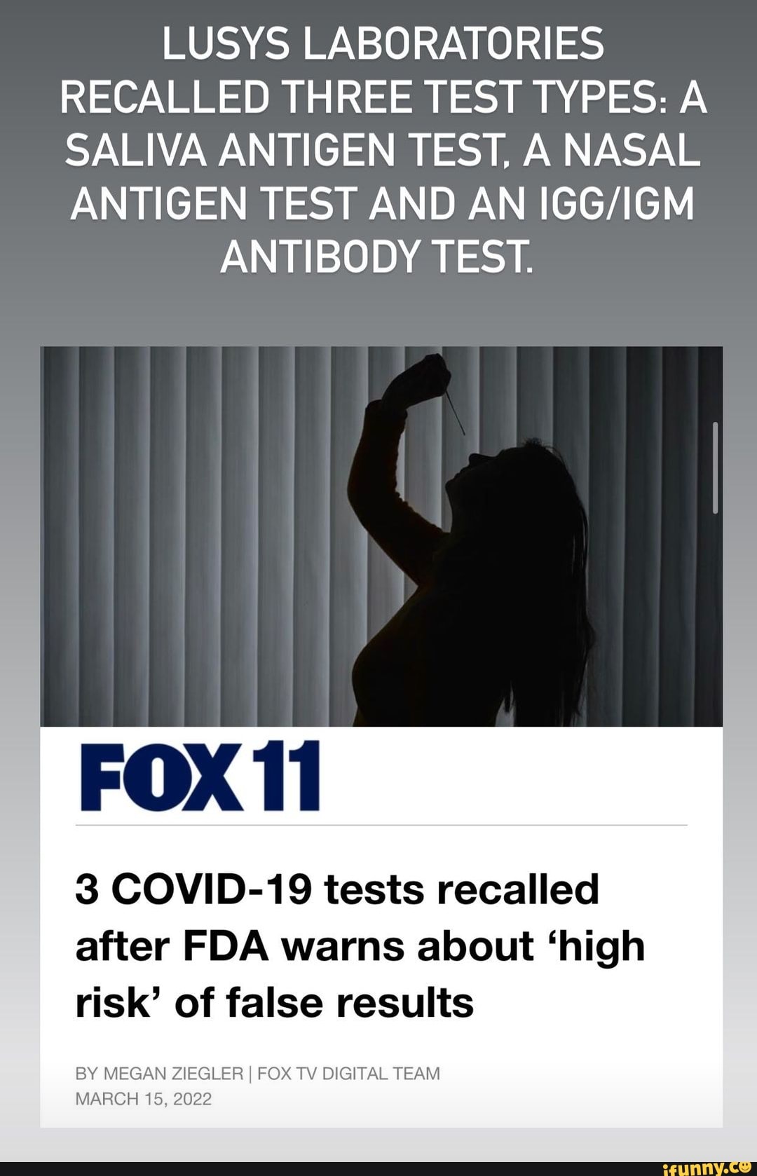LUSYS LABORATORIES RECALLED THREE TEST TYPES A SALIVA ANTIGEN TEST, A