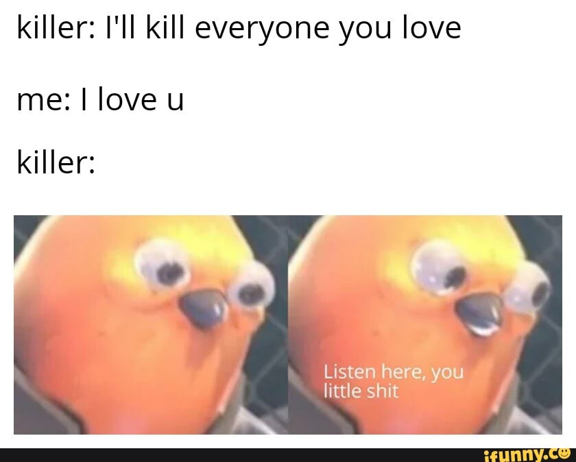 killer: I'll kill everyone you love
killer:
Listen here, you
little shit