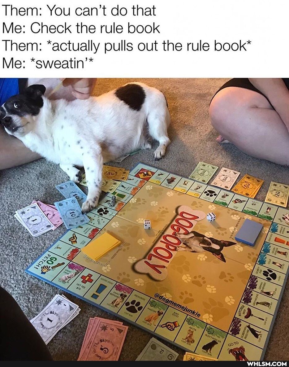 Them: You can't do that
Me: Check the rule book
Them: *actually pulls out the rule book*
Me: sweatin'*