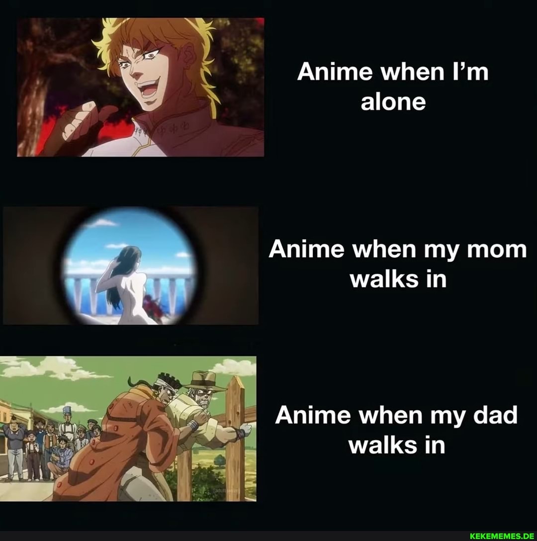 Anime when I'm alone Anime when my mom walks in Anime when my dad walks in