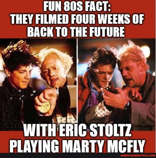 FUN FACT:
THEY FILMED FOUR WEEKS OF BACK TO THE FUTURE
LE
wy >
WITH ERIC STOLTZ
DIAVING MARTY MMEIV