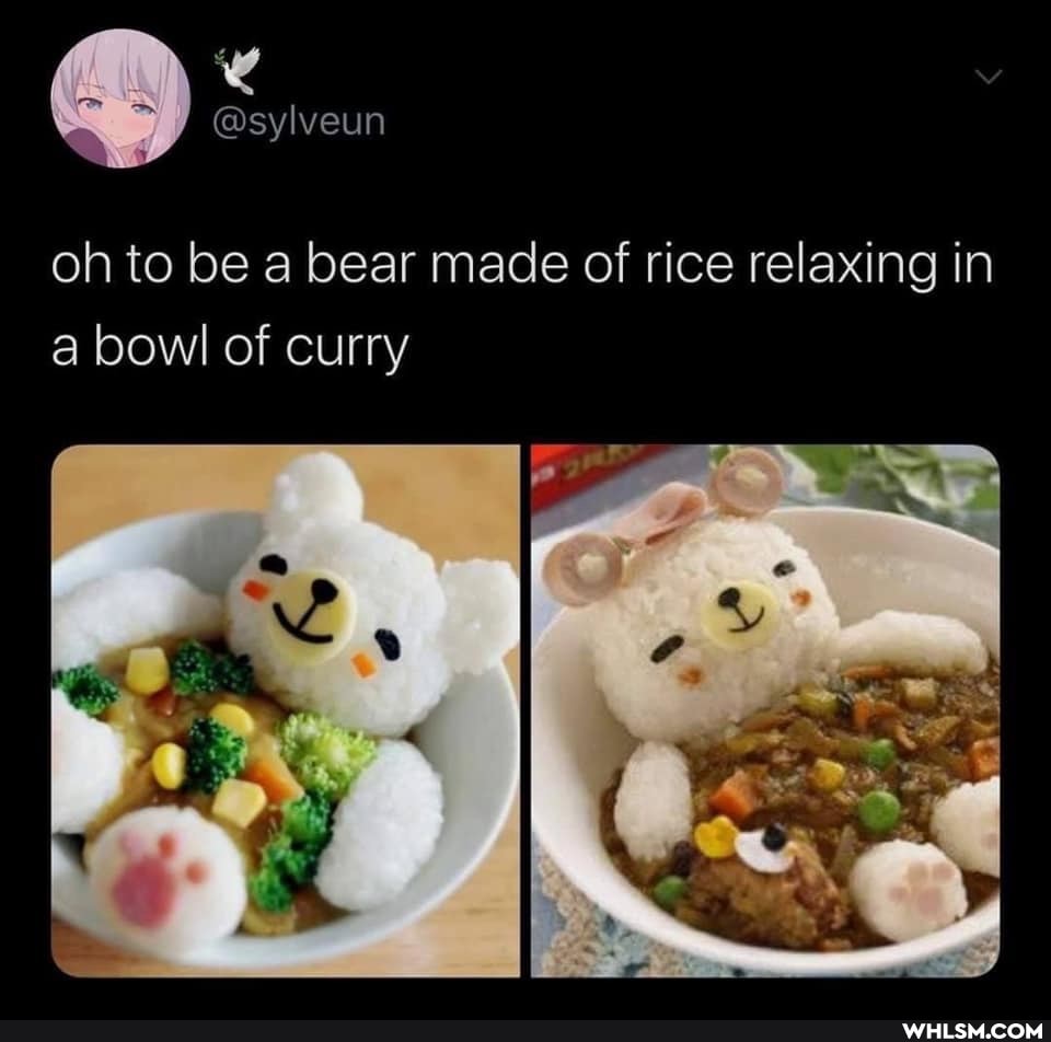 oh to be a bear made of rice relaxing in a bowl of curry
