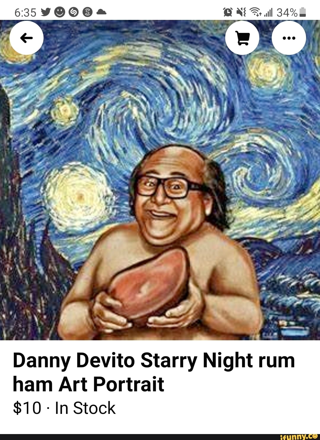 635 ca Danny Devito Starry Night rum ham Art Portrait 10 In Stock iFunny