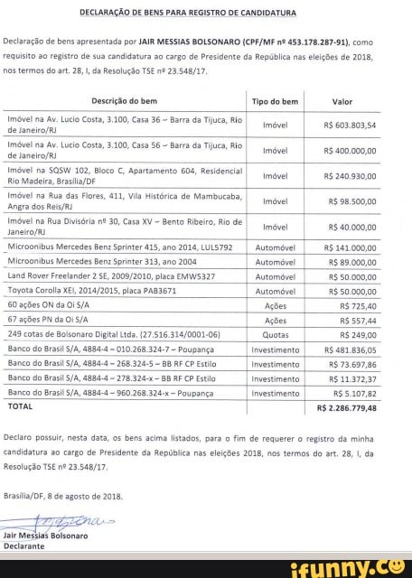 DECLARAÇÃO DE BENS PARA REGISTRO DE CANDIDATURA. Declaração De Bes ...