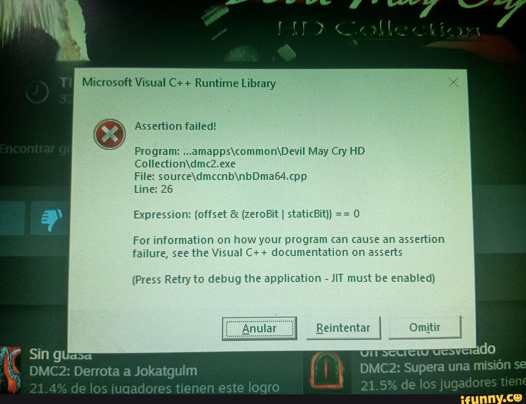 Microsoft Visual C Runtime Library Expression Offset Zerobit I Staticbit 0 For Information On How Your Program Can Cause An Assertion Press Retry To Debug The Application Jit Must Be Enabled Ifunny