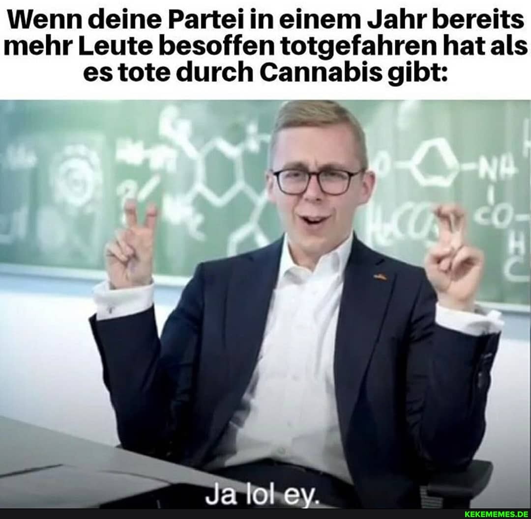 Wenn deine Partei in einem Jahr bereits mehr Leute besoffen totgefahren hat als estote durch Cannabis gibt:
-em,