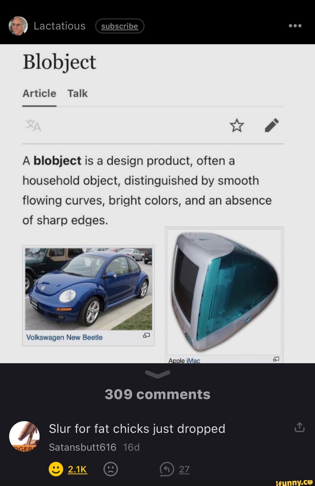 Q Lactatious ( subscribe Blobject Article Talk al A blobject is a ...