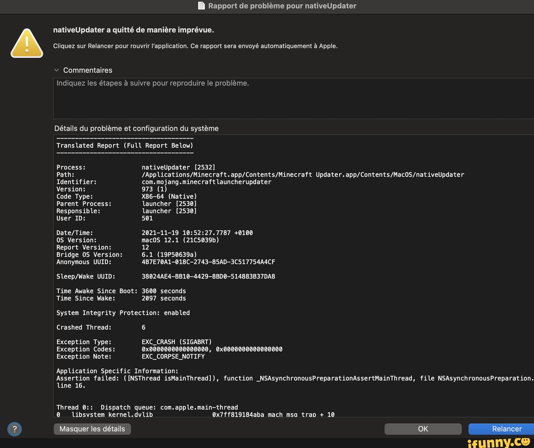 IB Rapport de problme pour nativeUpdater nativeUpdater a quitt de ...