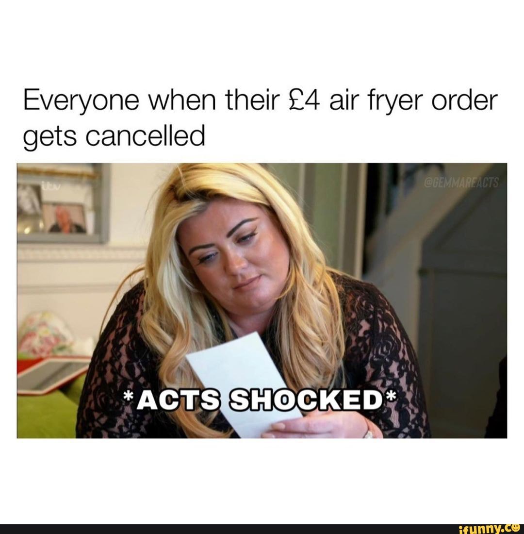 Everyone when their air fryer order gets cancelled *ACTS SHOCKED* iFunny