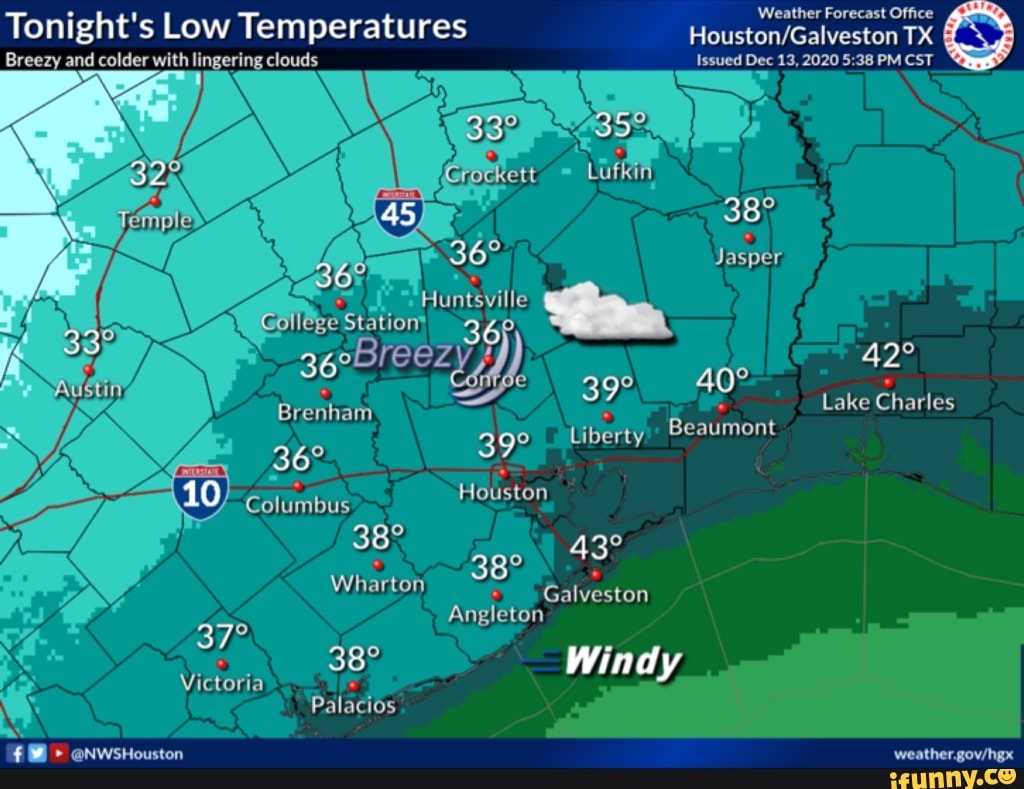 Tonight's Low Temperatures 'Weather TX Lufkin Huntsville Station