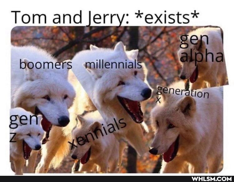 Tom and jerry: *exists*
I gen I
Boomers
en
